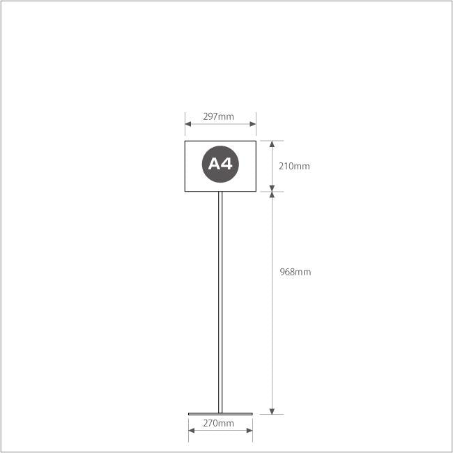 ポールサインスタンド看板 A4 片面 横型 差し替え式 角度調節可 W300×H1180mm 店舗用 案内看板 mul-a4s2