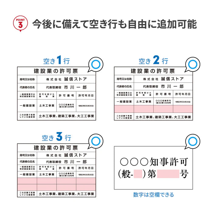 建設業許可票 看板 W535×H384mm 文字印刷込み 法定看板 事務所用 標識 オーダー対応 gs-pl-ct211a