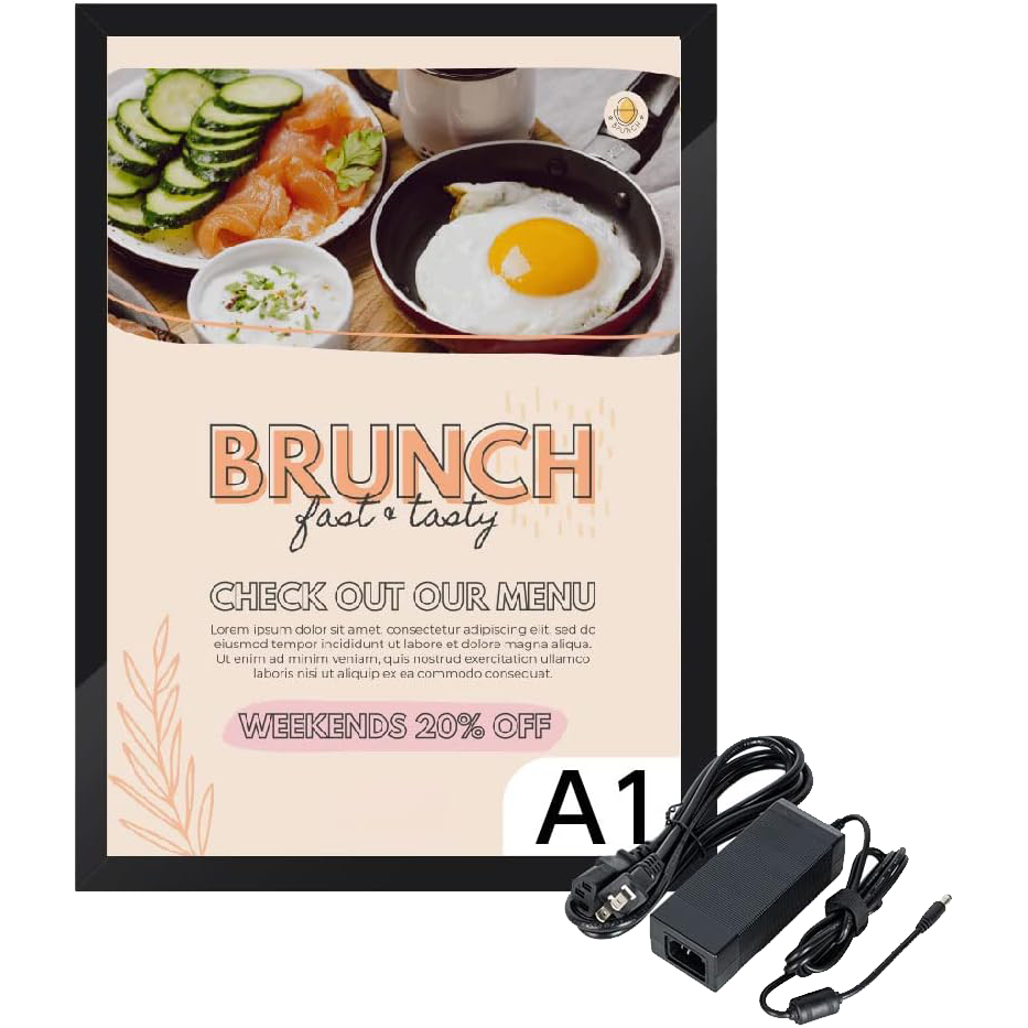 LEDポスターパネル 屋内用 A1 四辺開閉式 シルバー/ブラック W612×H860mm ポスターフレーム LEDパネル ipg2515-a1