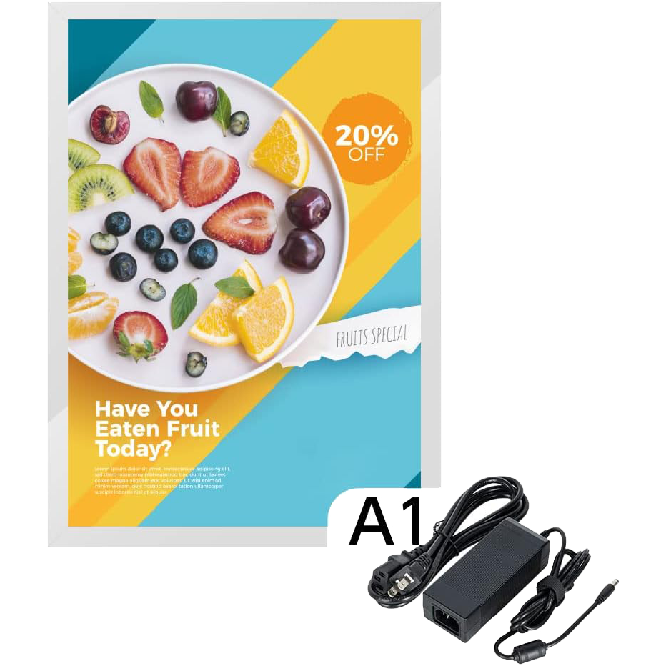 LEDポスターパネル 屋内用 A1 四辺開閉式 シルバー/ブラック W612×H860mm ポスターフレーム LEDパネル ipg2515-a1