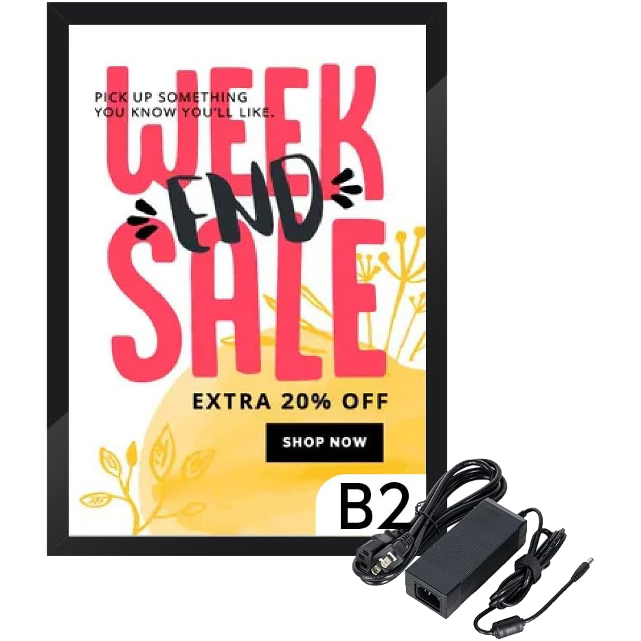 LEDポスターパネル 屋内用 B2 四辺開閉式 シルバー/ブラック W534×H746mm ポスターフレーム LEDパネル ipg2515-b2