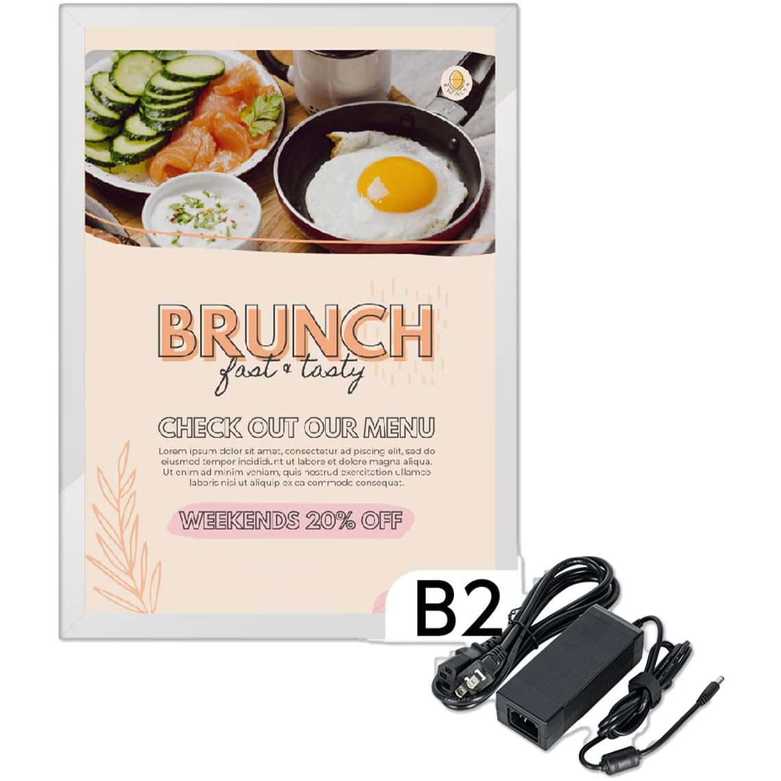 LEDポスターパネル 屋内用 B2 四辺開閉式 シルバー/ブラック W534×H746mm ポスターフレーム LEDパネル ipg2515-b2