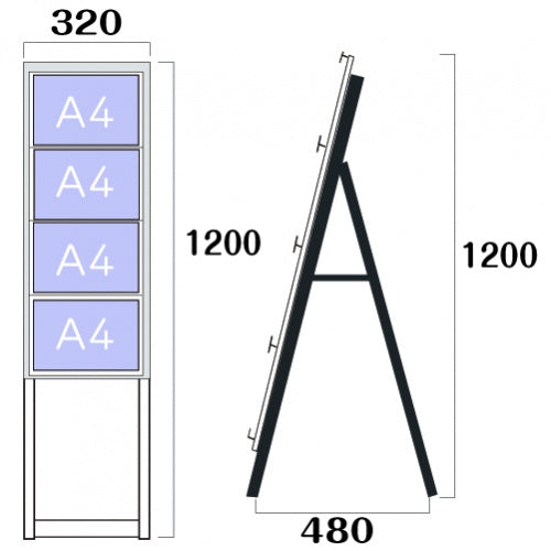 カードケーススタンド看板 A4横4 片面 シルバー kdks-a4y4kh