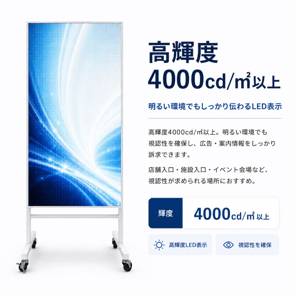LEDビジョンスタンド看板 自立型 片面 屋外用 USBメモリー 高輝度 防水仕様 p2976-od-500-1000