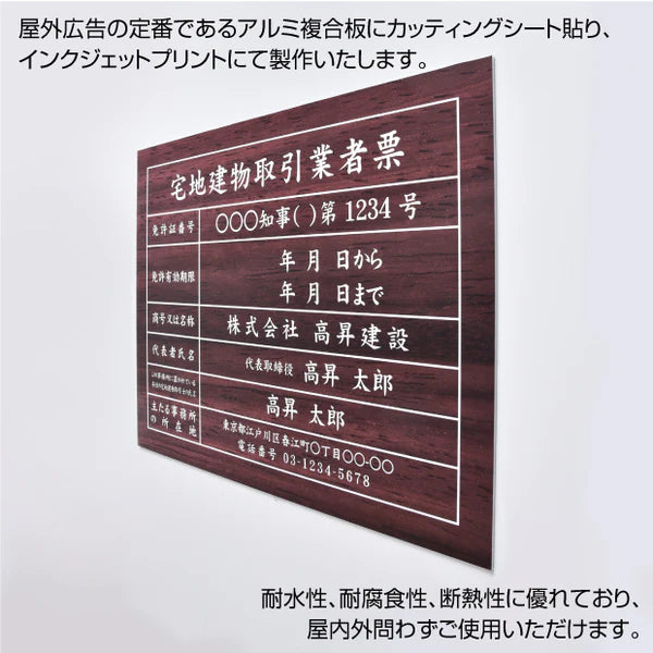 建設業許可票 3mmアルミ複合板 W450×H350mm 木目調デザイン 法定表示看板 工事用 標識 pl-wood