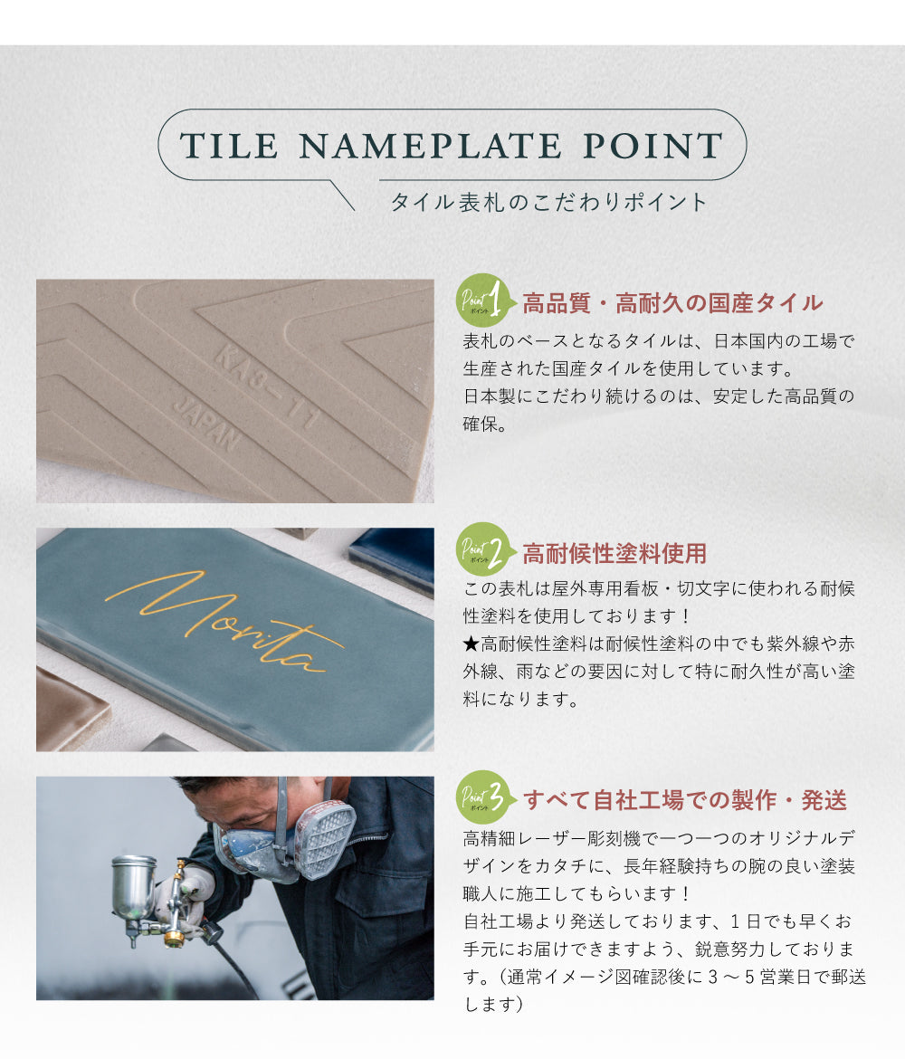表札 タイル 約W144mm×H69mm 厚さ約7mm 住所 番地 ポスト ローマ字 門札 門柱 玄関 屋外 sh-t0009 (コピー)