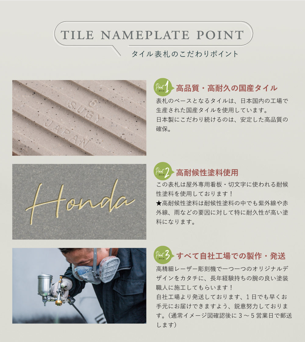 表札 おしゃれ 戸建て タイル 約144mm×144mm×t8.5mm マンション 住所入り 二世帯 tile-04