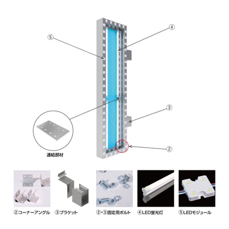 LED内照式袖看板 角型 W485×H1010mm 両面仕様 点滅LEDモジュール付 アルミ枠 アクリル面板 ホワイト SD170-485-1010