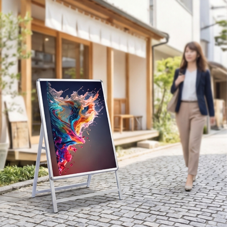 A型スタンド看板 B2 片面表示 屋外対応 防風 風対策セット 付属品付き 2点セット シルバー ブラック 木目 店舗用看板 2SET-JC-B2-S