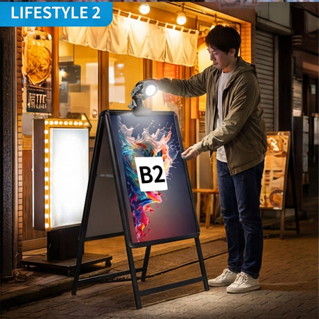 A型スタンド看板 B2 両面表示 屋外対応 防風 風対策セット 付属品付き 4点セット シルバー ブラック 木目 店舗用看板 4SET-JC-B2-D