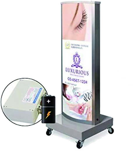 LED電飾スタンド看板 楕円形 バッテリー充電式 印刷シート貼込タイプ 両面表示 シルバー LED-J1100