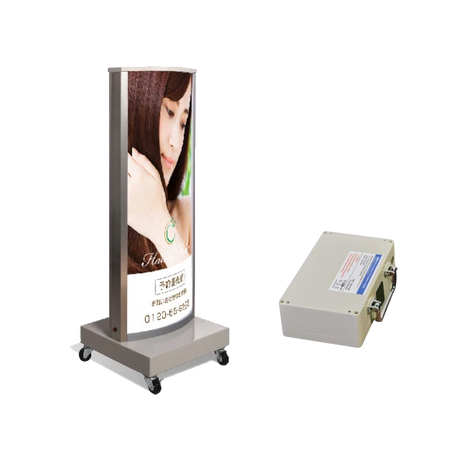 LED電飾スタンド看板 楕円形 バッテリー充電式 印刷シート貼込タイプ 両面表示 シルバー LED-J1350