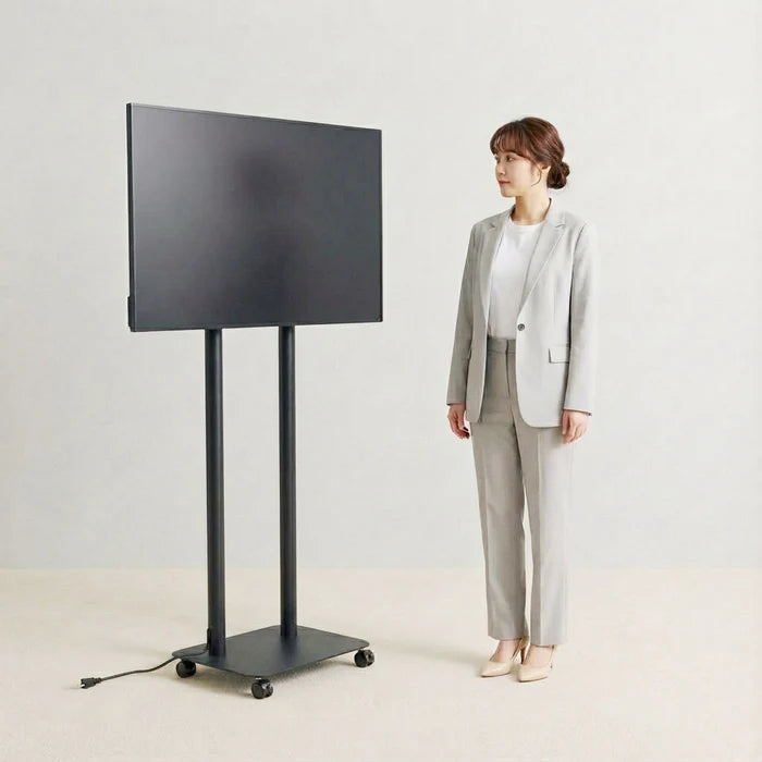 43インチ デジタルサイネージ キャスター付き 2本ポールスタンド 縦横対応 フルHD 室内用 高さ1698mm TSTV-CHD43