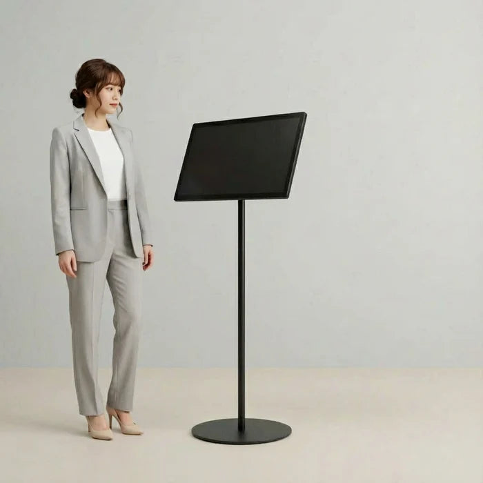 USB再生対応 電子ペーパーサイネージ 21.5インチ スチール製ワンポールスタンド デジタル看板 TSTV-S21