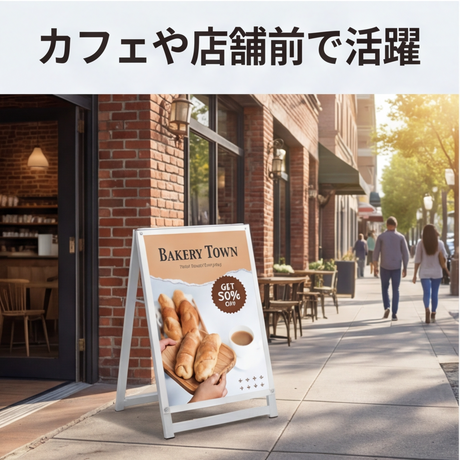 A型スタンド看板 B2サイズ 化粧ビスタイプ 片面仕様 屋外対応 耐候 軽量 アルミフレーム スタイリッシュ スタンドサイン 店舗用看板 シルバー aas-b2s