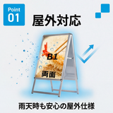 A型スタンド看板 B1サイズ 両面仕様 屋外対応 耐候 軽量 アルミフレーム 折りたたみ式 スタンドサイン 店舗用看板 シルバー ブラック 木目 b1-d