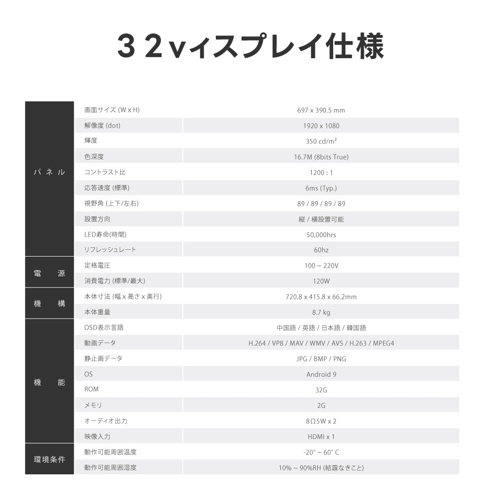 デジタルサイネージ 32/43インチ 垂直型スタンドセット コンテンツ配信 軽量 可動 電子看板 ディスプレイ USBメモリー 大画面 液晶ディスプレイ dsns-sj-gbt