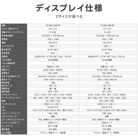 デジタルサイネージ 43V 55V 移動式スタンドセット 縦横両用 2K高画質 IPS 700cd/m² 24時間稼働 キャスター付き 店舗用電子看板 dsns-sj04-700
