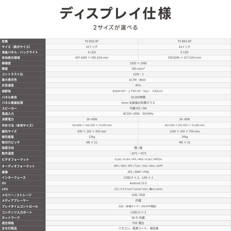 デジタルサイネージ 32V 43V 移動式スタンドセット 縦横両用 2K高画質 IPS 350cd/m² 24時間稼働 キャスター付き 店舗用電子看板 dsns-sj04