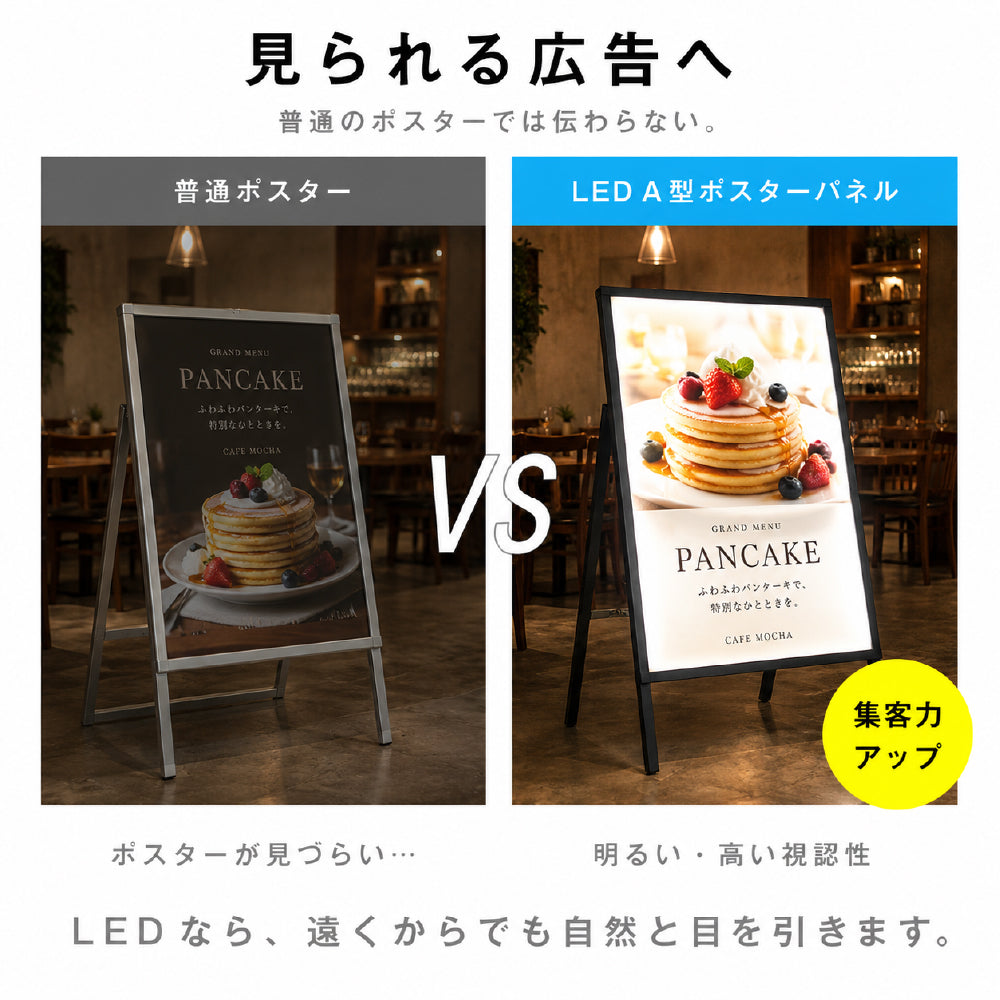 LED A型スタンド看板 A1 片面 高輝度 3000lux 光るポスターパネル 電飾