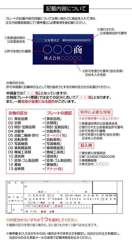 古物商プレート レーザー彫刻 160×80mm 警察 公安委員会指定 古物商許可証 格安 標識 gs-pl-navy-stand