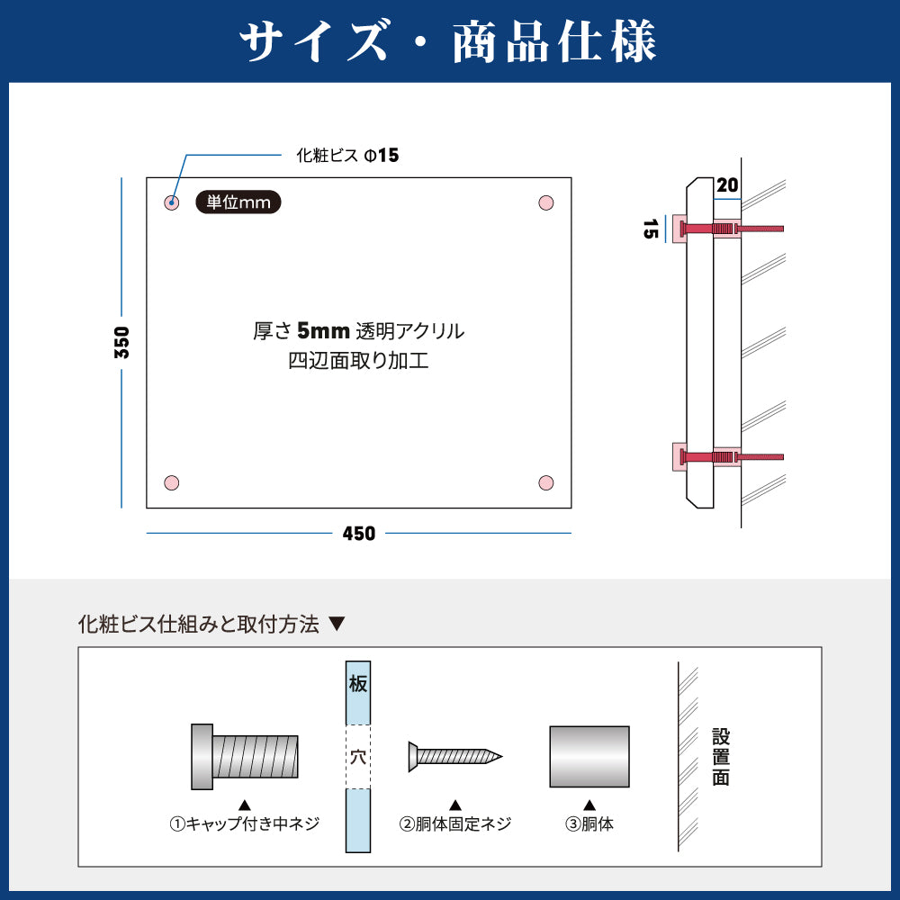 建設業の許可票 W450mm×H350mm看板 高級【5mm透明アクリル】看板 【内容印刷込】gs-pl-nv-rb