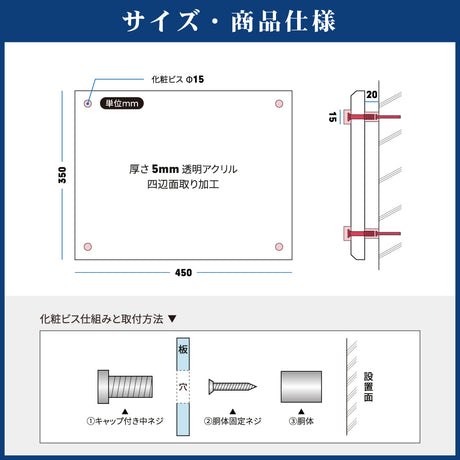 建設業の許可票 W450mm×H350mm看板 高級【5mm透明アクリル】看板 【内容印刷込】gs-pl-nv-rb