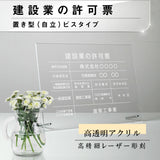 建設業許可票 看板【透明アクリル板/置き型 自立】業者票 事務所用 gs-pl-rb-standt