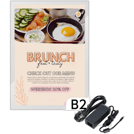 LEDポスターパネル 屋内用 B2 四辺開閉式 シルバー/ブラック W534×H746mm ポスターフレーム LEDパネル ipg2515-b2