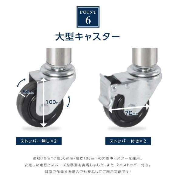 日本製 ステンレス製 コンロ台 業務用 キャスター付き 2段 奥行600×高さ650mm 作業台棚 キッチンラック kot2ca650