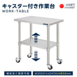 日本製 ステンレス作業台 業務用 2段 キャスター付き 奥行450×高さ850mm 収納棚 キッチンラック 作業台棚 kot2ca850