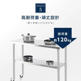 日本製 ステンレス作業台 業務用 2段 キャスター付き 奥行450×高さ850mm 収納棚 キッチンラック 作業台棚 kot2ca850