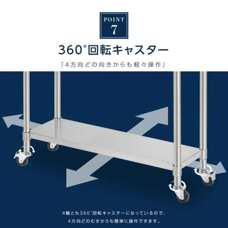日本製 ステンレス棚 業務用 3段 キャスター付き 奥行450×高さ850mm 作業台棚 キッチンラック 収納棚 kot3ca850