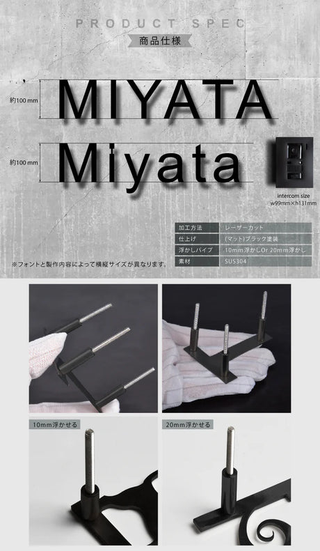 表札 ステンレス 切り文字 100mm バラ文字 DIY 番地対応 ksk-eng-100-bk