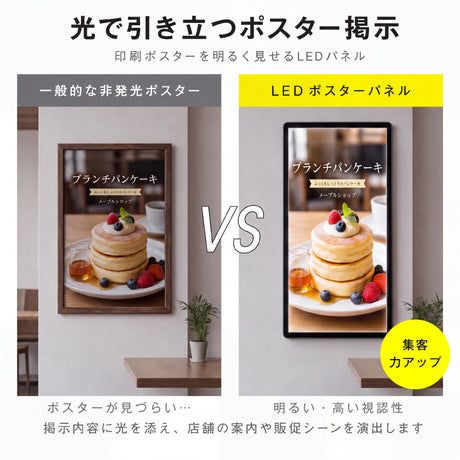 LEDポスターパネル 60×120cm 超薄型9mm 壁掛け 高輝度5000lux 縦横設置 光るポスターフレーム ライトパネル 店舗 看板 電飾 メニューボード led-pu-60120