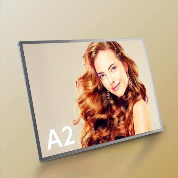 LEDポスターパネル 屋内用 A2 薄型 スライド式 シルバー/ブラック W435×H660mm ポスターフレーム LEDパネル led-pu-a2