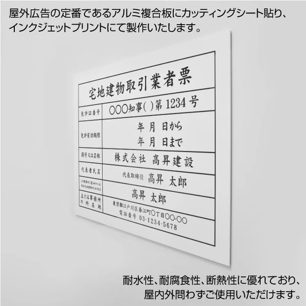 建設業許可票 3mmアルミ複合板 W450×H350mm 大理石風×黒文字 法定表示看板 工事用 標識 pl-marble