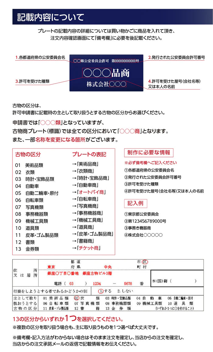 ステンレス製 古物商プレート 168×88mm 青色 穴なしタイプ 公安委員会指定 警察署対応 法定標識 s-curio-blue