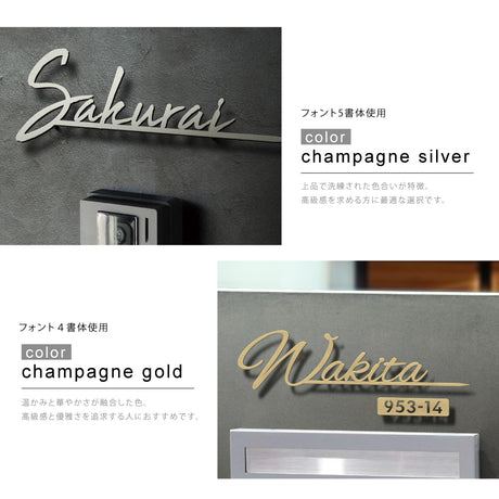 表札 ステンレス 英数字 店舗看板 DIY 戸建て オーダーメイド 切り文字 ゴールド 門柱 玄関 かっこいい おしゃれ かわいい 小さいサイズ DIY ルームナンバー 番地 筆記体 手書き風 住所だけ sh-s0002