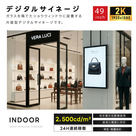 屋内仕様 2500cd高輝度 デジタルサイネージ 49インチ 電子看板 店舗用サイネージディスプレイ TV-G49-ID