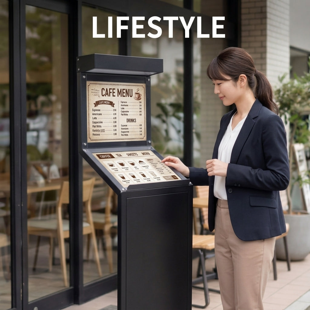 メニュー看板 メニュースタンド 屋外用 ガルバリウム製 LED電球専用 A3×2枚 S型 キャスター付き 鉄錆風 sms-1550