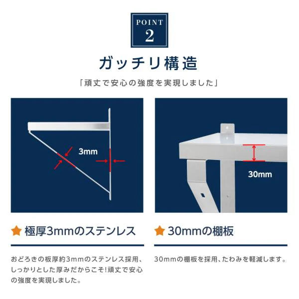 日本製 ステンレス平棚 W1200×D300mm 業務用 壁掛け棚 吊り棚 キッチン棚 ウォールシェルフ 厨房収納 skk-003-12030