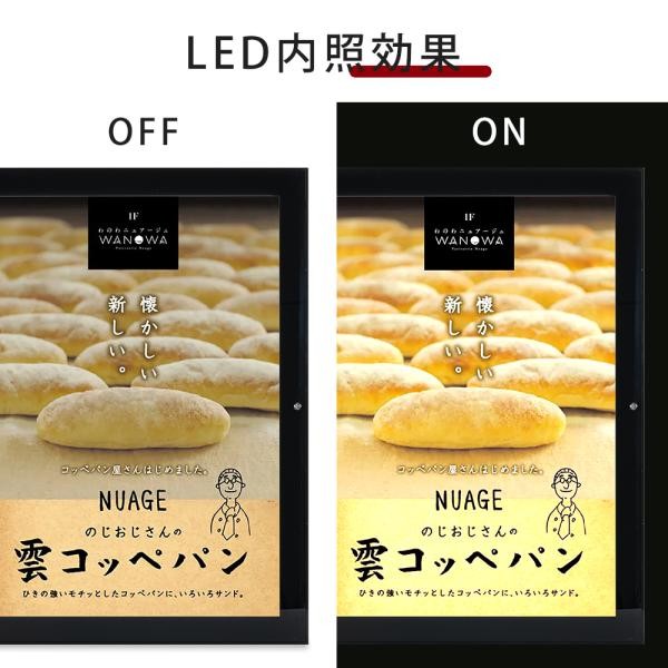 LEDポスターパネル A2サイズ 屋外対応 防犯鍵付き 薄型 W520×H694mm ポスターフレーム LEDパネル ブラック T003-2-A2