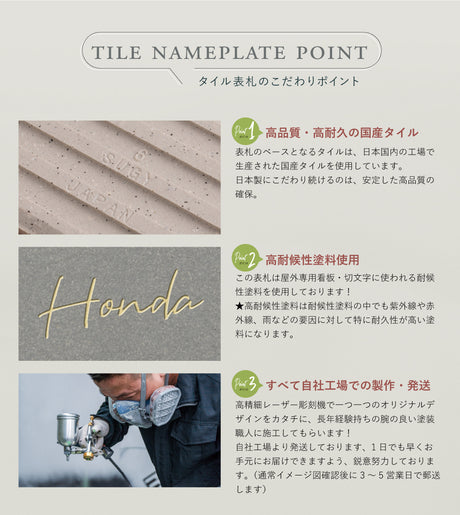 表札 おしゃれ 戸建て タイル 約144mm×144mm×t8.5mm マンション 住所入り 二世帯 tile-04