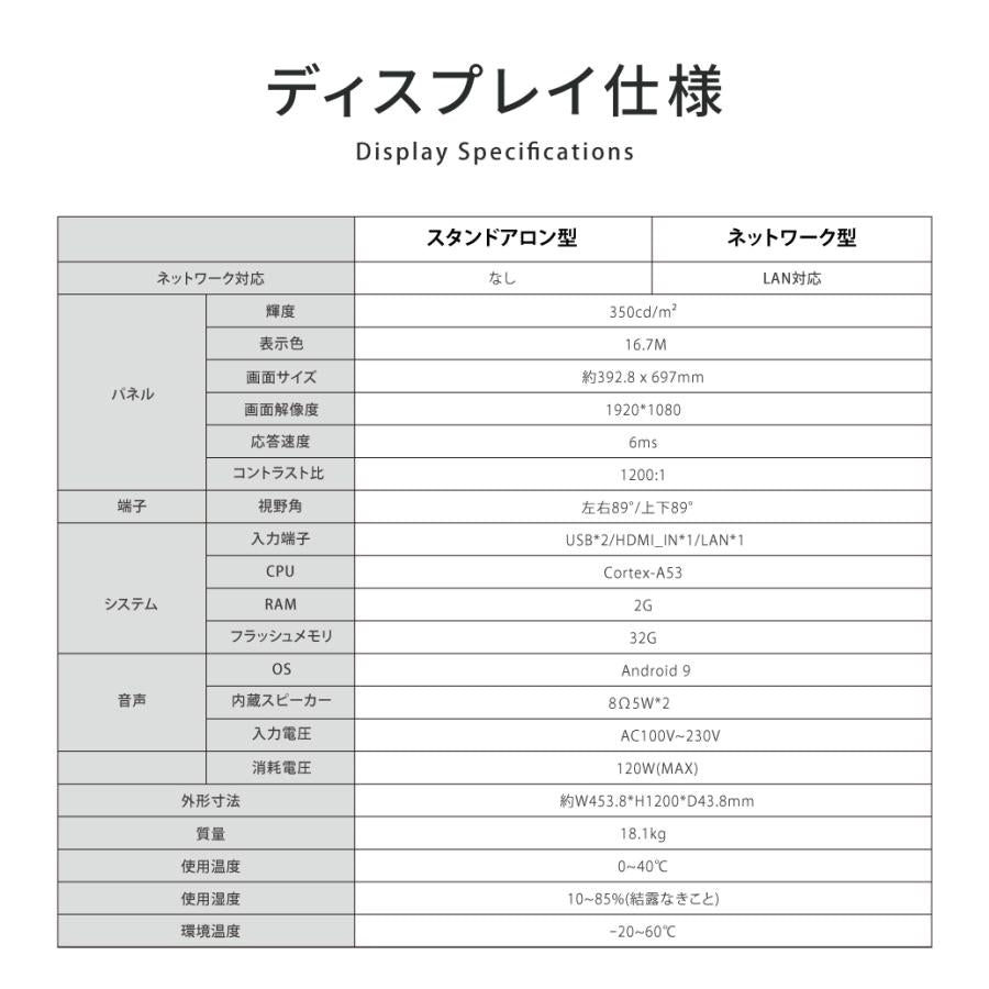 32型デジタルサイネージ スタンド付き 電子看板 超薄型 液晶ディスプレイ 店舗用サイネージ tv-32