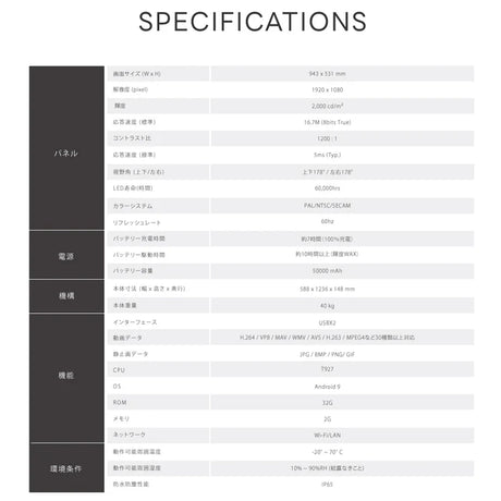 屋外仕様 デジタルサイネージ 43インチ 軽量 可動 バッテリー式 電子看板 店舗用 イベント用 TV-G43PO-BAT