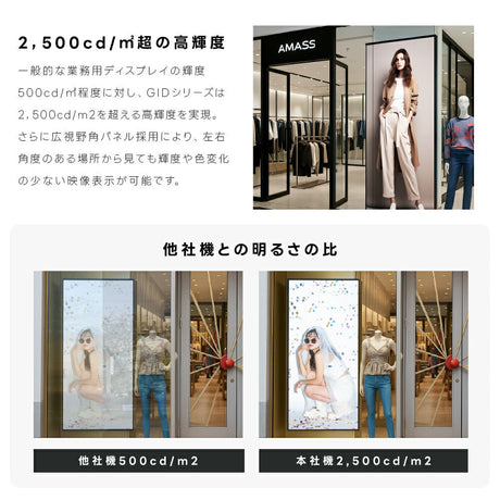 55インチ デジタルサイネージ 2500cd高輝度 電子看板 店舗用サイネージディスプレイ TV-G55-ID