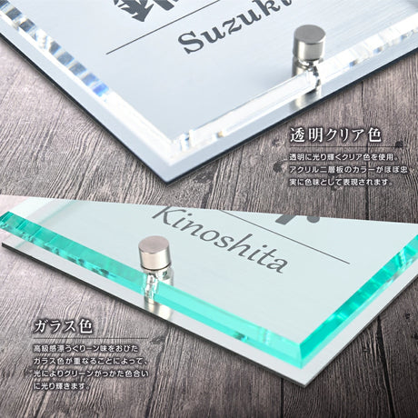 日本製 アクリル×二層板表札 ステンレス調 レーザー彫刻 戸建て・マンション対応 室名札 ドアプレート 選べる4サイズxg-19